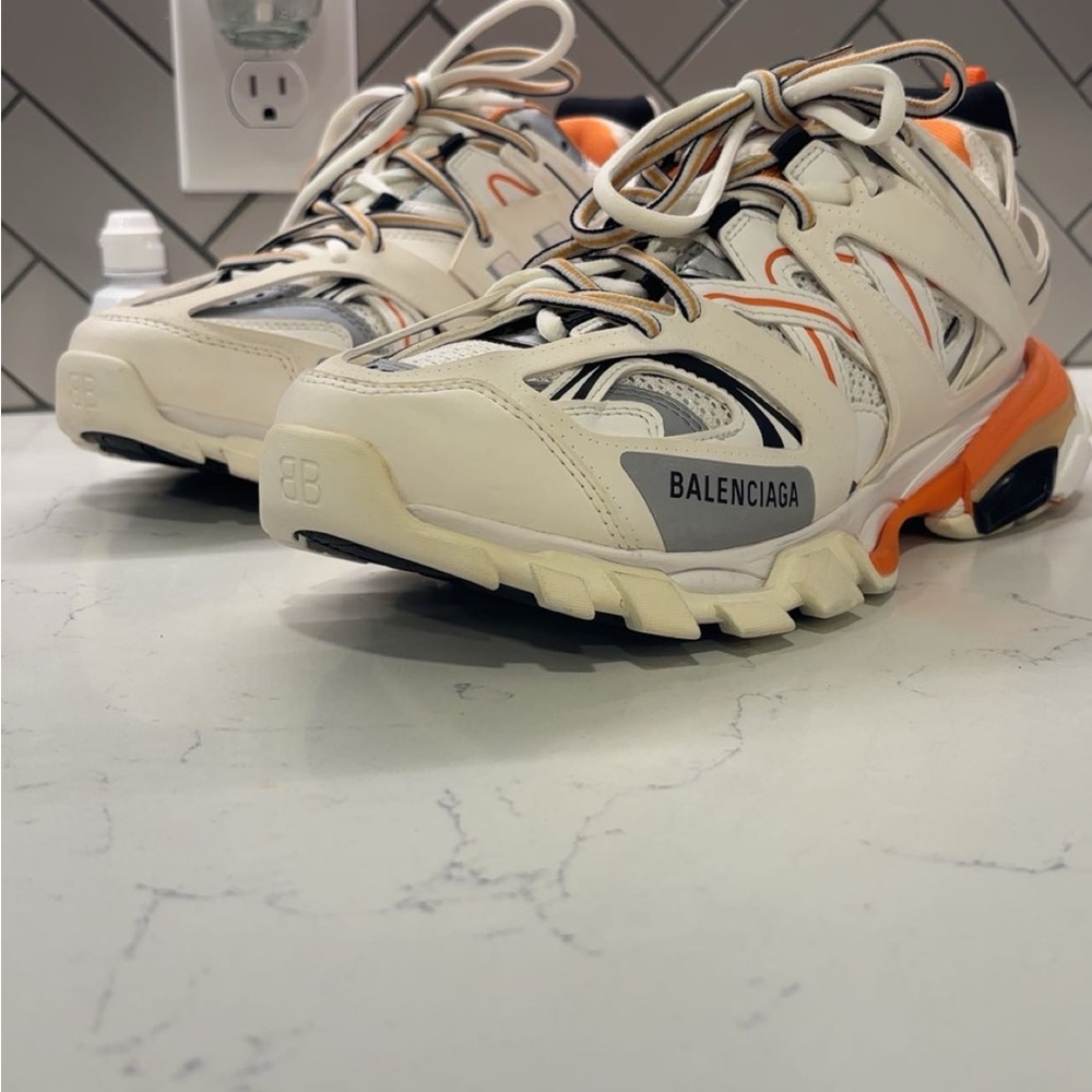 Balenciaga Cream and Orange Track Sneakers